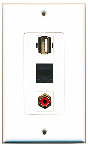 RiteAV - 1 Port RCA Red and 1 Port USB A-A and 1 Port Cat5e Ethernet Black Wall Plate Decorative