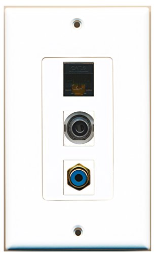 RiteAV - 1 Port RCA Blue and 1 Port 3.5mm and 1 Port Cat6 Ethernet Black Decorative Wall Plate Decorative