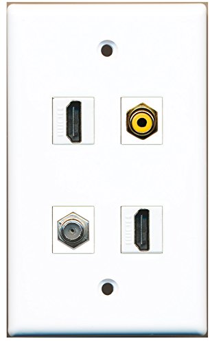 RiteAV - 2 Port HDMI 1 Port RCA Yellow 1 Port Coax Cable TV- F-Type Wall Plate