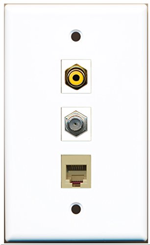 RiteAV - 1 Port RCA Yellow and 1 Port Coax Cable TV- F-Type and 1 Port Phone RJ11 RJ12 Beige Wall Plate