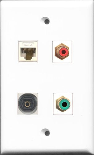 RiteAV 1 Port RCA Red and 1 Port RCA Green and 1 Port Toslink and 1 Port Cat6 Ethernet White Wall Plate