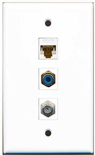 RiteAV - 1 Port RCA Blue and 1 Port Coax Cable TV- F-Type and 1 Port Cat6 Ethernet White Wall Plate