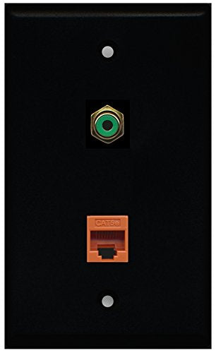RiteAV - Black 1 Port RCA Green 1 Port Cat5e Ethernet Orange Wall Plate