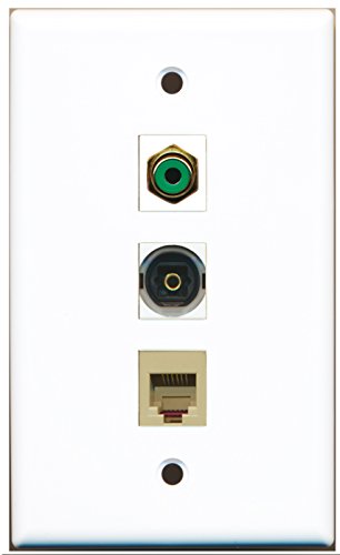 RiteAV - 1 Port RCA Green and 1 Port Phone RJ11 RJ12 Beige and 1 Port Toslink Wall Plate