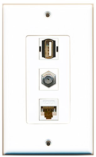 RiteAV - 1 Port Coax Cable TV- F-Type and 1 Port USB A-A and 1 Port Cat6 Ethernet White Decorative Wall Plate Decorative