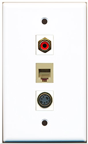 RiteAV - 1 Port RCA Red and 1 Port Phone RJ11 RJ12 Beige and 1 Port S-Video Wall Plate