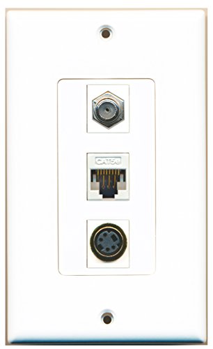 RiteAV - 1 Port Coax Cable TV- F-Type and 1 Port S-Video and 1 Port Cat5e Ethernet White Decorative Wall Plate