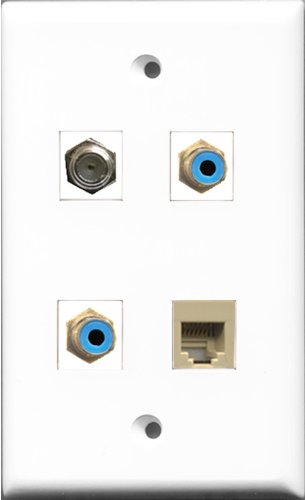 RiteAV - 2 Port RCA Blue and 1 Port Coax Cable TV- F-Type and 1 Port Phone RJ11 RJ12 Beige Wall Plate