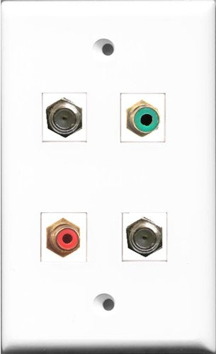 RiteAV 1 Port RCA Red and 1 Port RCA Green 2 Port Coax Cable TV- F-Type Wall Plate