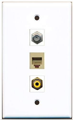 RiteAV - 1 Port RCA Yellow and 1 Port Coax Cable TV- F-Type and 1 Port Phone RJ11 RJ12 Beige Wall Plate