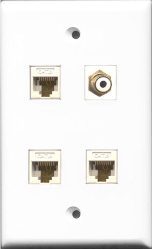 RiteAV 1 Port RCA White 3 Port Cat6 Ethernet White Wall Plate