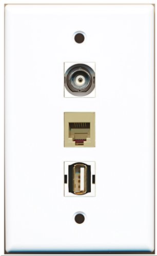 RiteAV - 1 Port USB A-A and 1 Port Phone RJ11 RJ12 Beige and 1 Port BNC Wall Plate