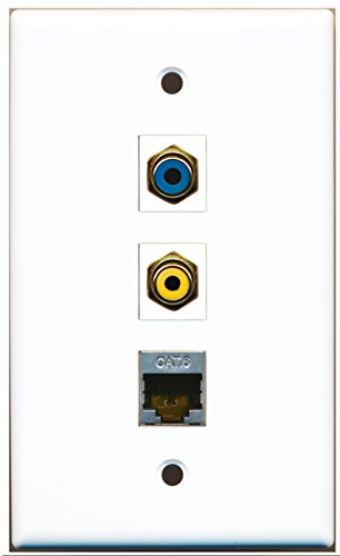 RiteAV - 1 Port RCA Yellow and 1 Port RCA Blue and 1 Port Shielded Cat6 Ethernet Wall Plate