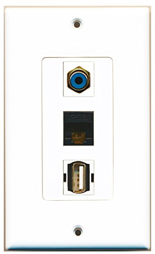 RiteAV - 1 Port RCA Blue and 1 Port USB A-A and 1 Port Cat6 Ethernet Black Decorative Wall Plate Decorative