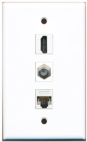 RiteAV - 1 Port HDMI and 1 Port Coax Cable TV- F-Type and 1 Port Cat5e Ethernet White Wall Plate