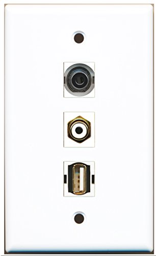 RiteAV - 1 Port RCA White and 1 Port USB A-A and 1 Port 3.5mm Wall Plate