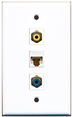 RiteAV - 1 Port RCA Yellow and 1 Port RCA Blue and 1 Port Cat6 Ethernet White Wall Plate