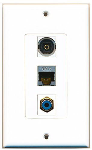 RiteAV - 1 Port RCA Blue and 1 Port Shielded Cat6 Ethernet and 1 Port Toslink Decorative Wall Plate Decorative