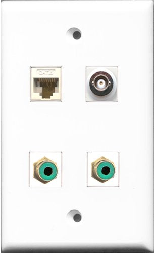 RiteAV - 2 Port RCA Green and 1 Port BNC and 1 Port Cat6 Ethernet White Wall Plate