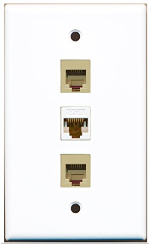 RiteAV - 2 Port Phone RJ11 RJ12 Beige and 1 Port Cat6 Ethernet White Wall Plate