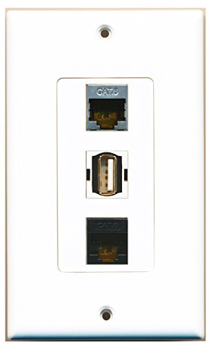 RiteAV - 1 Port USB A-A and 1 Port Shielded Cat6 Ethernet and 1 Port Cat6 Ethernet Black Decorative Wall Plate Decorative