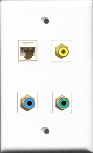 RiteAV 1 Port RCA Yellow and 1 Port RCA Green and 1 Port RCA Blue and 1 Port Cat6 Ethernet White Wall Plate