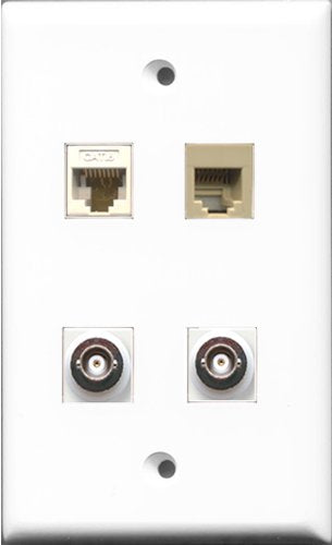 RiteAV 1 Port Phone RJ11 RJ12 Beige 2 Port BNC and 1 Port Cat6 Ethernet White Wall Plate