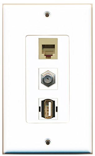 RiteAV - 1 Port Coax Cable TV- F-Type and 1 Port USB A-A and 1 Port Phone RJ11 RJ12 Beige Decorative Wall Plate Decorative