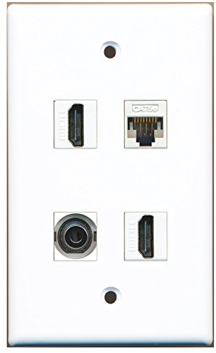 RiteAV - 2 Port HDMI 1 Port 3.5mm 1 Port Cat5e Ethernet White Wall Plate