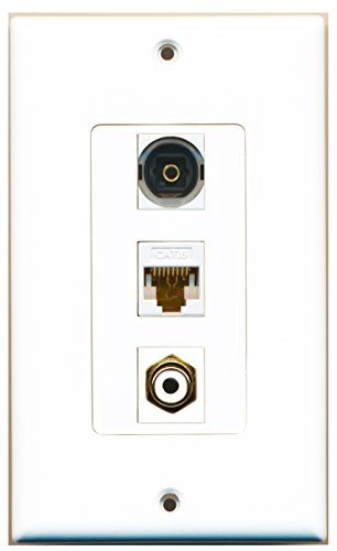 RiteAV - 1 Port RCA White and 1 Port Toslink and 1 Port Cat6 Ethernet White Decorative Wall Plate Decorative