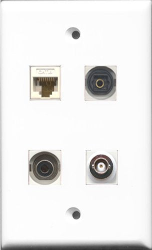 RiteAV 1 Port Toslink and 1 Port 3.5mm and 1 Port BNC and 1 Port Cat6 Ethernet White Wall Plate