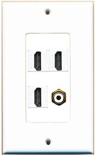 RiteAV - 3 Port HDMI 1 Port RCA White Wall Plate Decorative