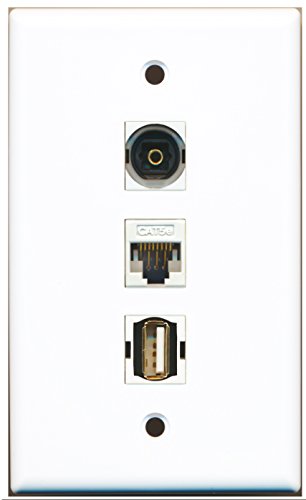 RiteAV - 1 Port USB A-A 1 Toslink 1 Cat5e Ethernet White Wall Plate