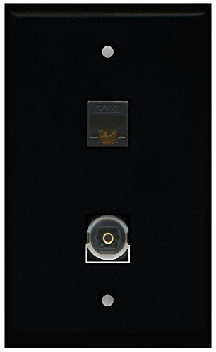 RiteAV - Black 1 Port Toslink 1 Port Cat6 Ethernet Black Wall Plate
