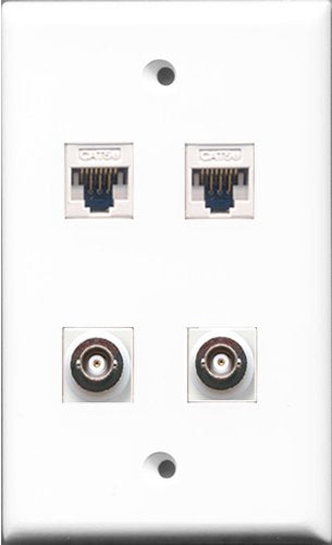 RiteAV - 2 Port BNC 2 Port Cat5e Ethernet White Wall Plate