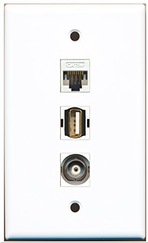 RiteAV - 1 Port USB A-A and 1 Port BNC and 1 Port Cat5e Ethernet White Wall Plate