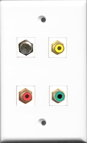 RiteAV 1 Port RCA Red and 1 Port RCA Yellow and 1 Port RCA Green and 1 Port Coax Cable TV- F-Type Wall Plate