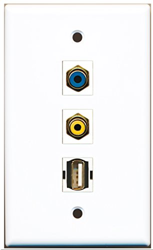 RiteAV - 1 Port RCA Yellow and 1 Port RCA Blue and 1 Port USB A-A Wall Plate