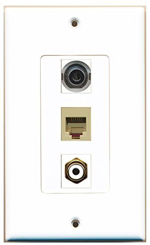 RiteAV - 1 Port RCA White and 1 Port Phone RJ11 RJ12 Beige and 1 Port 3.5mm Decorative Wall Plate Decorative