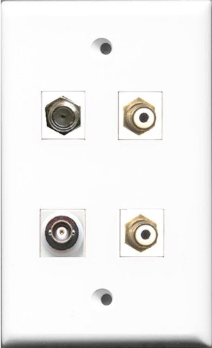 RiteAV - 2 Port RCA White and 1 Port Coax Cable TV- F-Type and 1 Port BNC Wall Plate