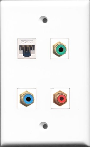 RiteAV 1 Port RCA Red and 1 Port RCA Green and 1 Port RCA Blue and 1 Port Cat5e Ethernet White Wall Plate