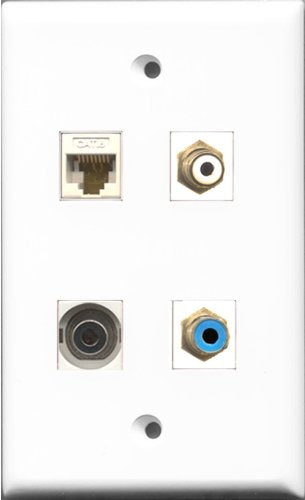 RiteAV 1 Port RCA White and 1 Port RCA Blue and 1 Port 3.5mm and 1 Port Cat6 Ethernet White Wall Plate