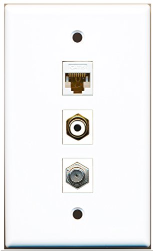 RiteAV - 1 Port RCA White and 1 Port Coax Cable TV- F-Type and 1 Port Cat6 Ethernet White Wall Plate