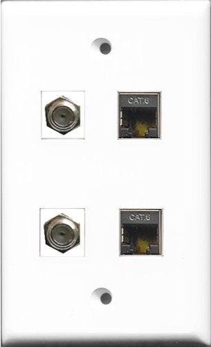 RiteAV - 2 Port Coax Cable TV- F-Type 2 Port Shielded Cat6 Ethernet Wall Plate