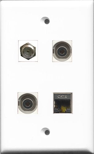 RiteAV 1 Port Coax Cable TV- F-Type and 1 Port Shielded Cat6 Ethernet 2 Port 3.5mm Wall Plate