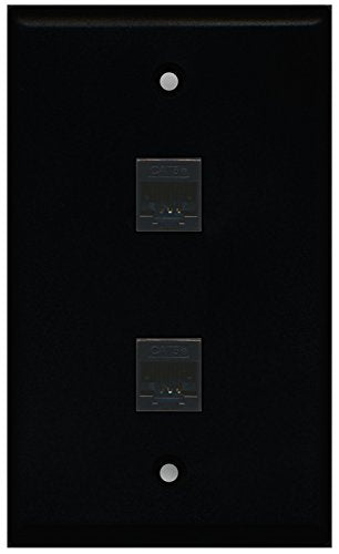 RiteAV - Black 2 Port Cat5e Ethernet Black Wall Plate