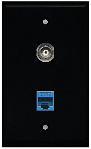 RiteAV - Black 1 Port BNC 1 Port Cat5e Ethernet Blue Wall Plate