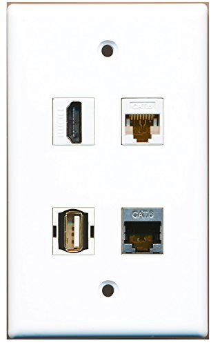RiteAV - 1 Port HDMI 1 Port USB A-A 1 Port Shielded Cat6 Ethernet 1 Port Cat6 Ethernet White Wall Plate