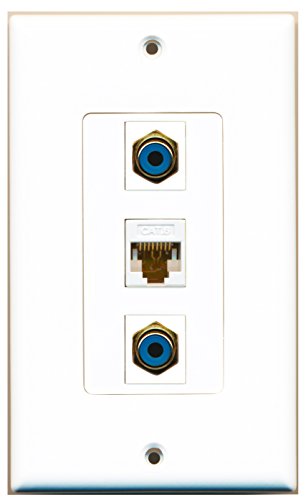 RiteAV - 2 Port RCA Blue and 1 Port Cat6 Ethernet White Decorative Wall Plate Decorative