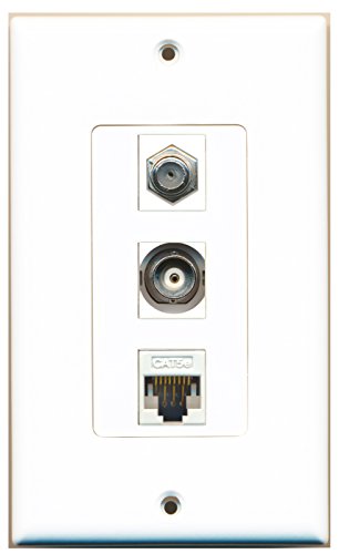 RiteAV - 1 Port Coax Cable TV- F-Type and 1 Port BNC and 1 Port Cat5e Ethernet White Decorative Wall Plate Decorative